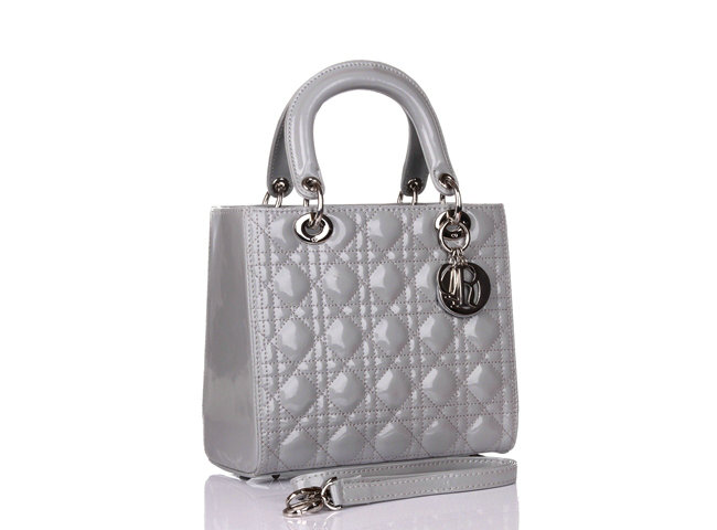 lady dior patent leather bag 6322 grey with silver hardware